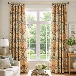 Designer Brunschwig & Fils Mediterranean Drapes 9’ Interlined pinch pleat 1